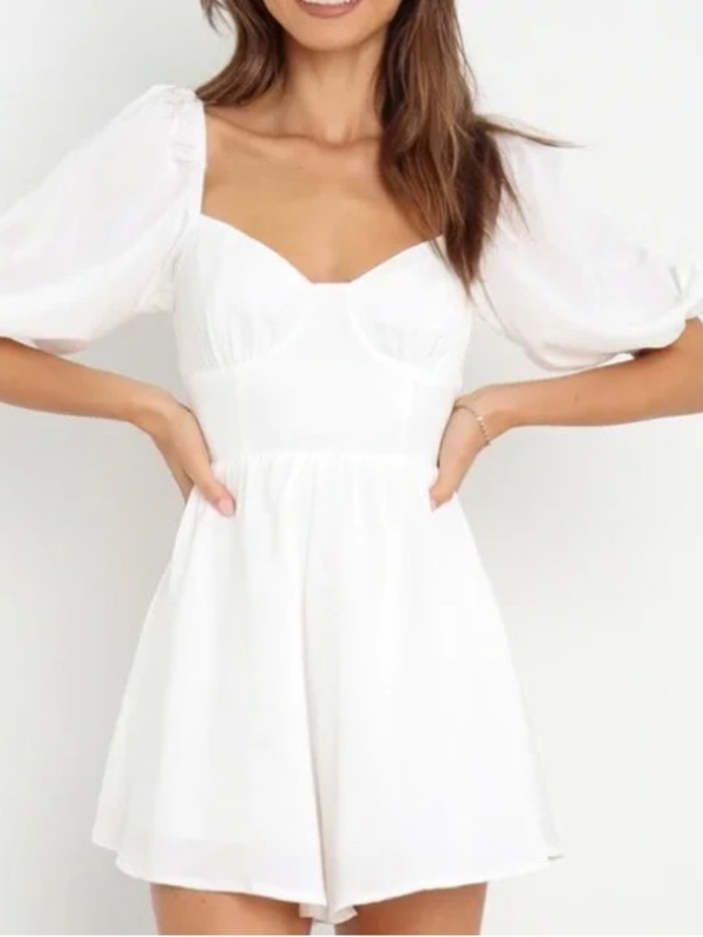 NEW Petal & Pup White Satin Puff Sleeved Romper, Graduation, Bridal